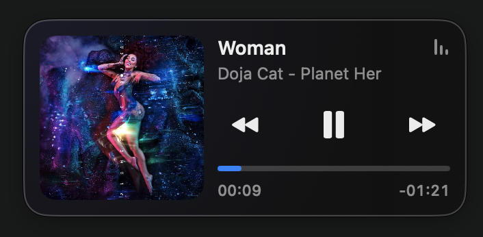 NowPlayingWidget normal view, a compact horizontal player card